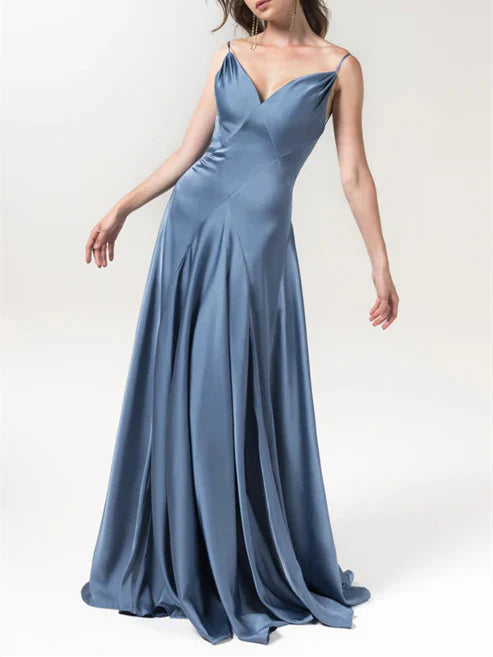 A-Line Spaghetti Straps Floor-Length Bridesmaid Dresses Wedding Guest Dresses