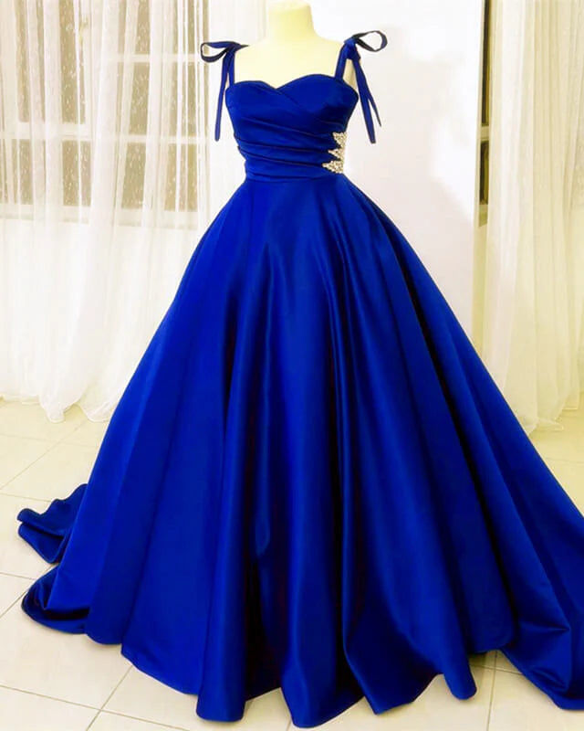 Bow Straps Sweetheart Ball Gown Satin Dress A-Line Princess Prom Dresses