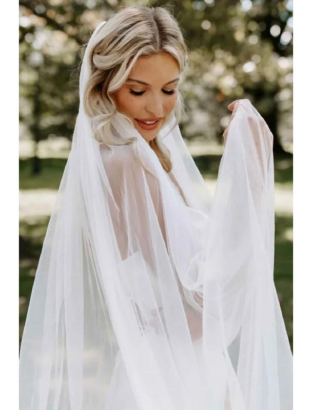 Classic Style Wedding Veil Chapel Veils with Pure Color 110.24 in (280cm) Tulle