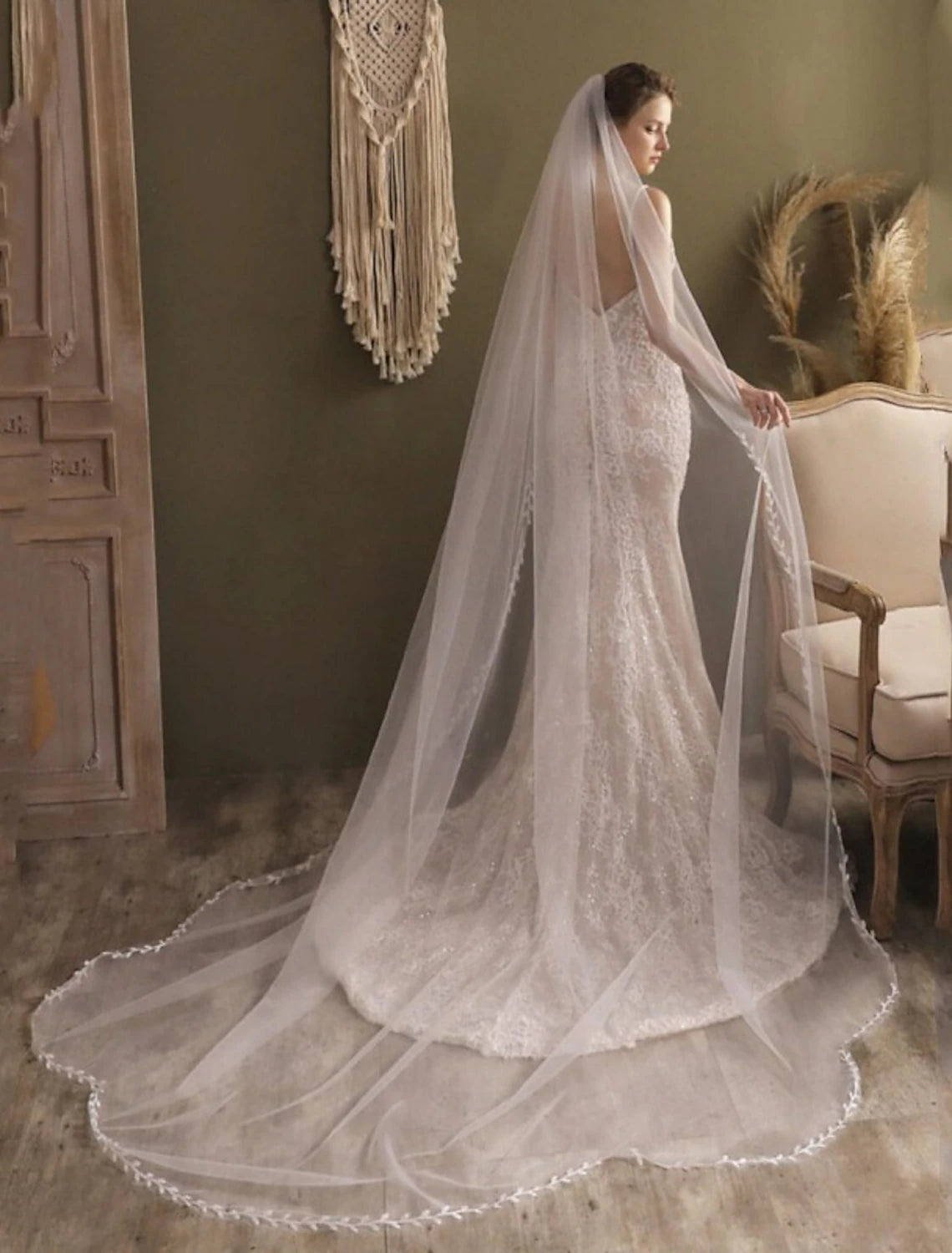 Elegant Luxurious Wedding Veil Cathedral Veils with Faux Pearl / Appliques 118.11 in (300cm)