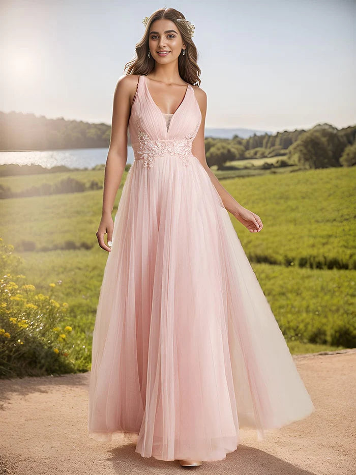 Elegant Sleeveless V-Neck A-Line Bridesmaid Dress