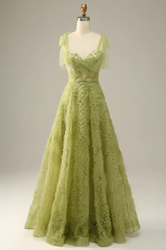 Green A-Line Beading Tulle Long Prom Dress Elegant Party Dress,DP1518