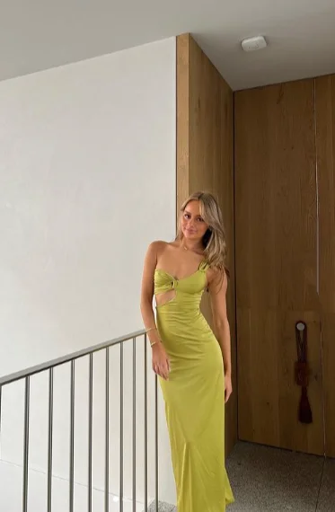 Green One Shoulder Cut Out Simple Party Dress, DP2243