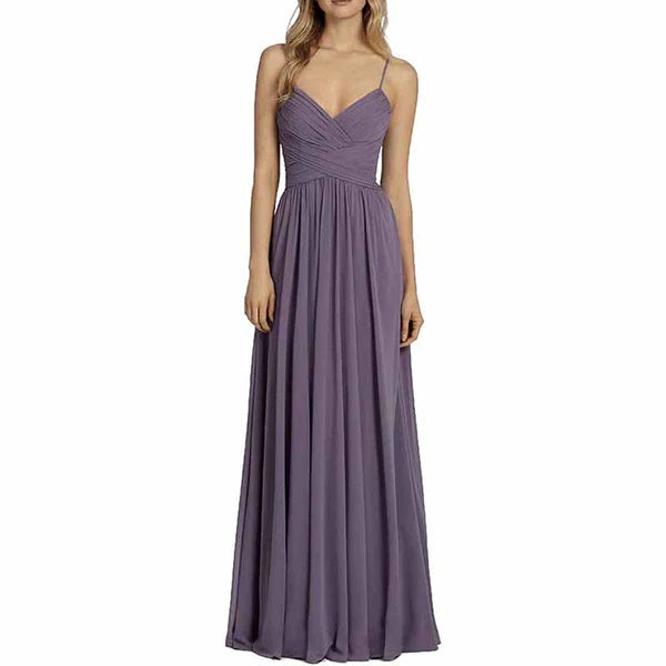 Long Chiffon Bridesmaid Dresses Spaghetti Straps V-neck Wedding Guest Dress