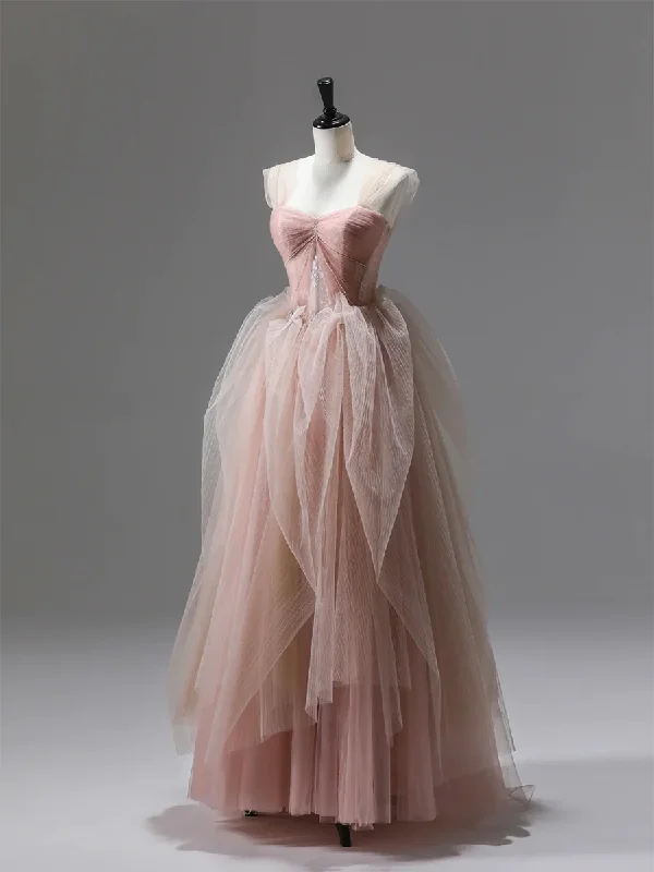 Pink A-Line Tulle Long Prom Dress Evening Gown,DP1650