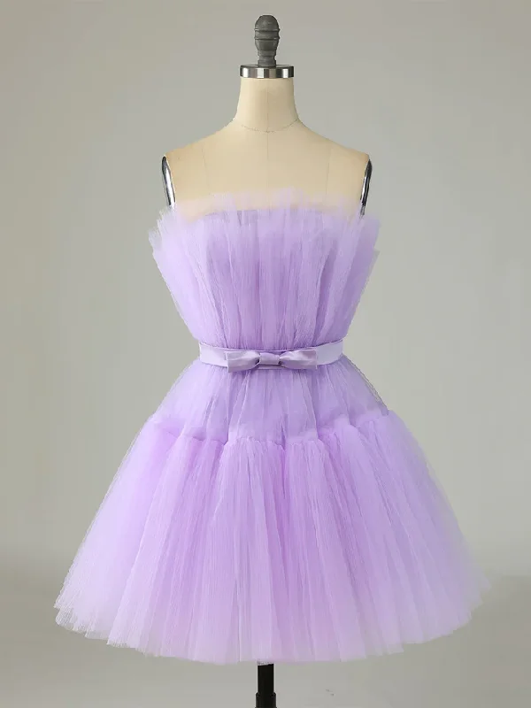 Purple Strapless Tulle Short Party Dress A-Line Homecoming Dress,DP1735