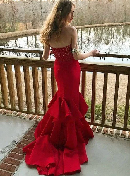 Red Mermaid Appliques Long Sweetheart Prom Dress with Side Slit,DP402