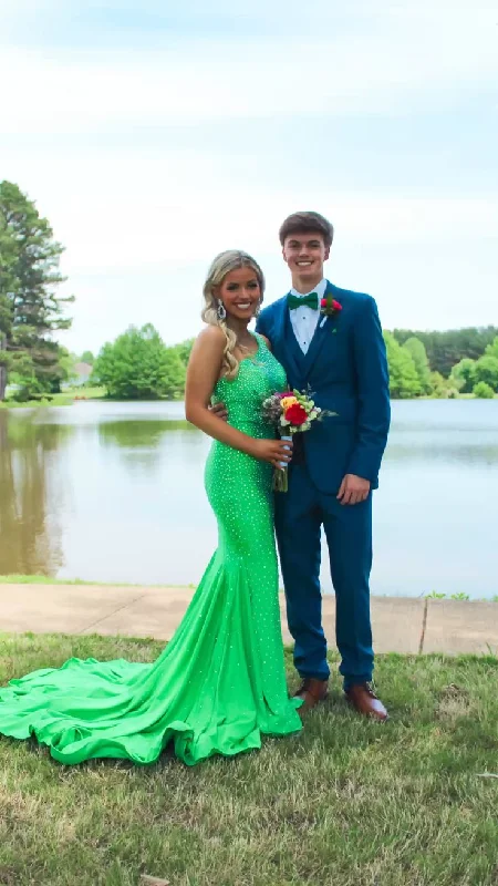 Green One Shoulder Mermaid Long Prom Dress Formal Party Dress,DP739