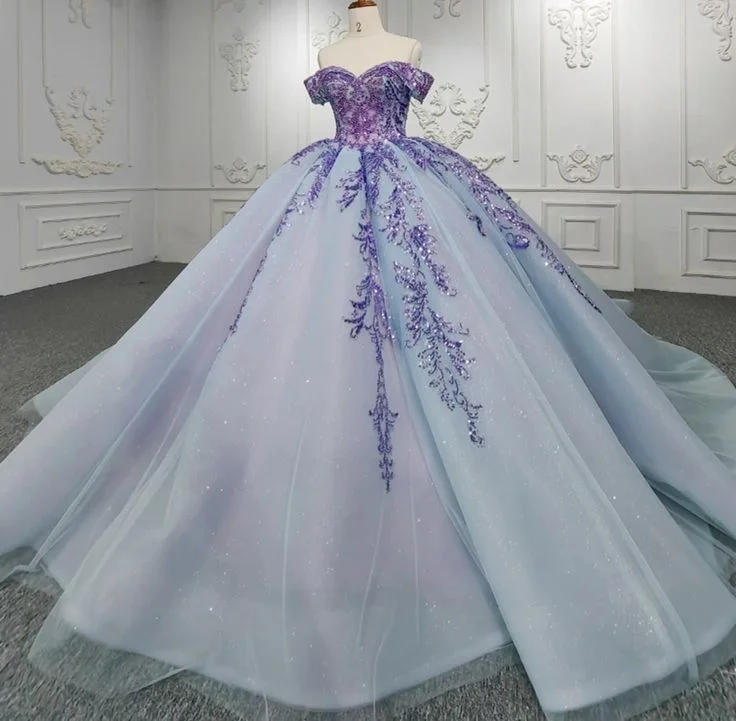 Sequin Beaded Blue And Purple Sweetheart Off Shoulder Quinceanera Special Occasion Sweet 16 Ball Gown,DP697