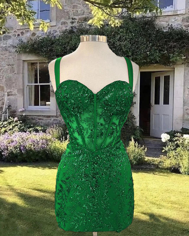 Short Green Sequin Pattern Corset Homecoming Dress Prom Dresses