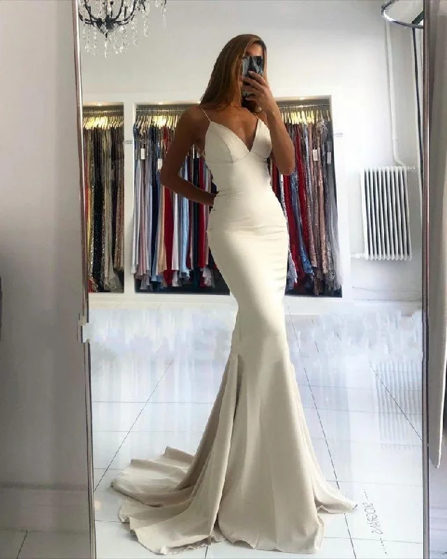 V Neck Spaghetti-Straps Mermaid Long Prom Dress,DP868