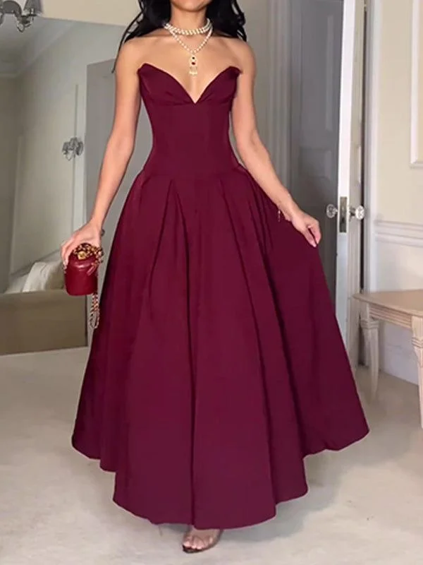 Strapless A-Line Elegant Long Party Gown Wedding Guest Dress, DP3475