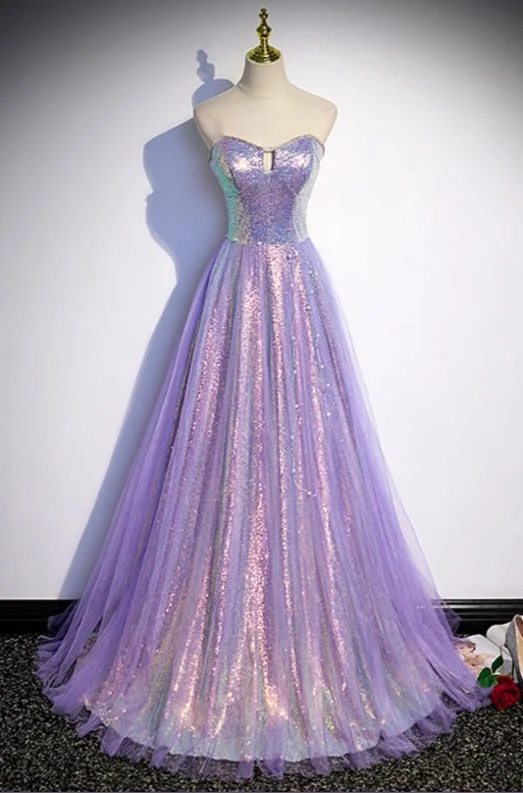 Stunning Ballgown Sparkly Purple Long Aline Prom Dress For Parties