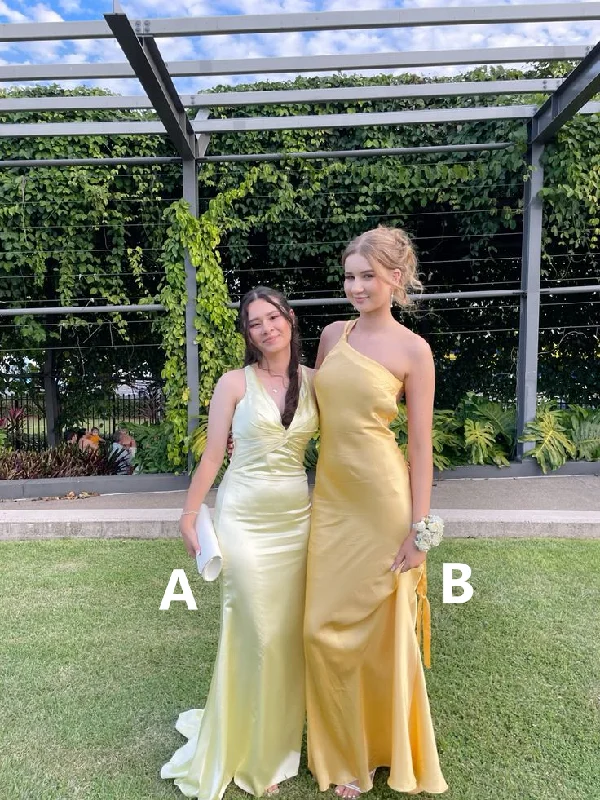 Yellow One Shoulder Backless Party Dress Wedding Guest Dress, DP3673