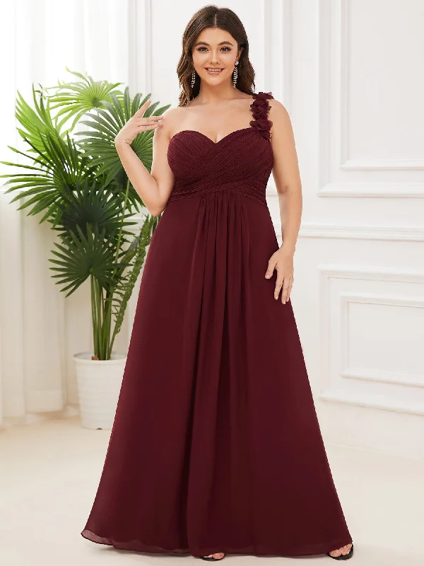 Custom Size Chiffon Sweetheart Pleated One Shoulder Bridesmaid Dress