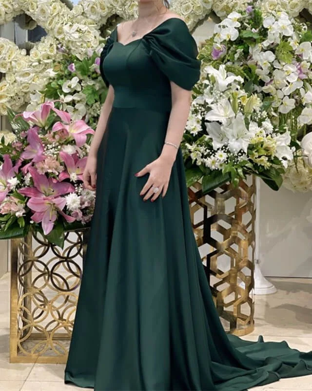 Dark Green Satin Bridesmaid Dresses Cap Sleeves,A-line Dark Green Evening Dress  cc690