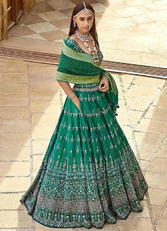 Delightful Dark Green Color Silk Base Embroidered Bridesmaid Lehenga Choli