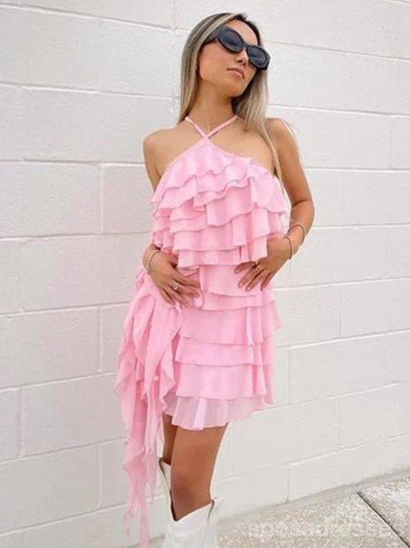 Sexy Pink A-line Spaghetti Straps Mini Short Prom Homecoming Dresses Online,CM980