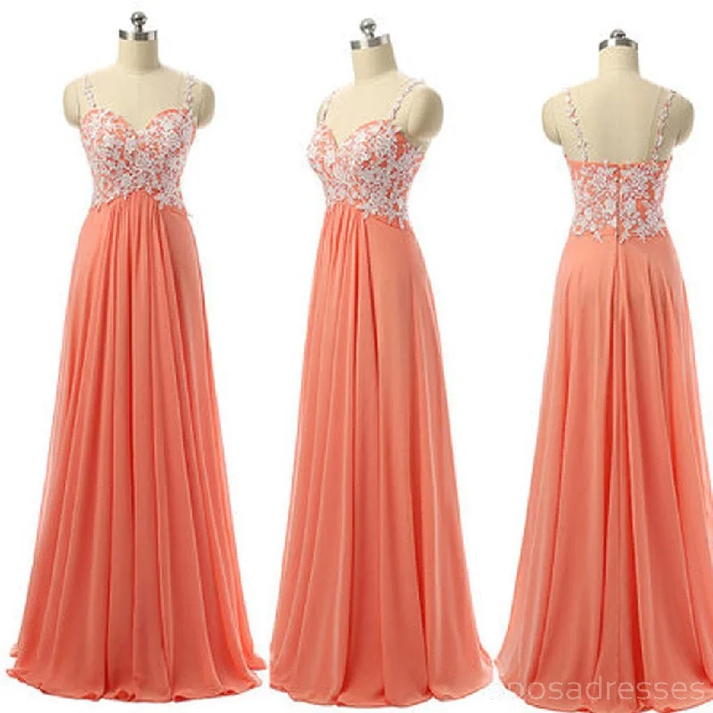 Junior Pretty Spaghetti Strap Sweetheart Long Bridesmaid Dresses with Applique, WG16