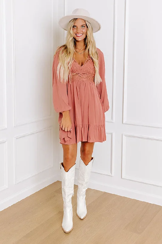 All The Sway Lace Mini Dress In Rustic Rose