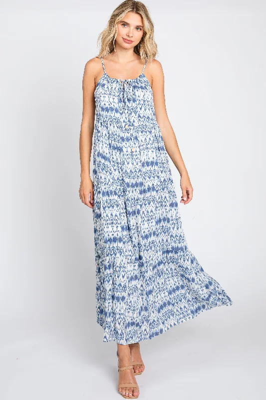 Blue Printed Tiered Maxi Dress