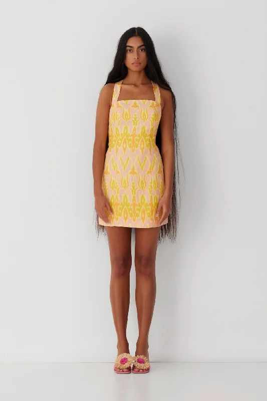 Capri Mini Dress - Lemon Ikat