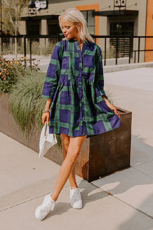 Chic Harvest Plaid Mini Dress in Green