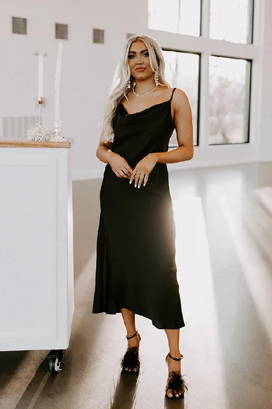 Classy And Confident Satin Midi In Black