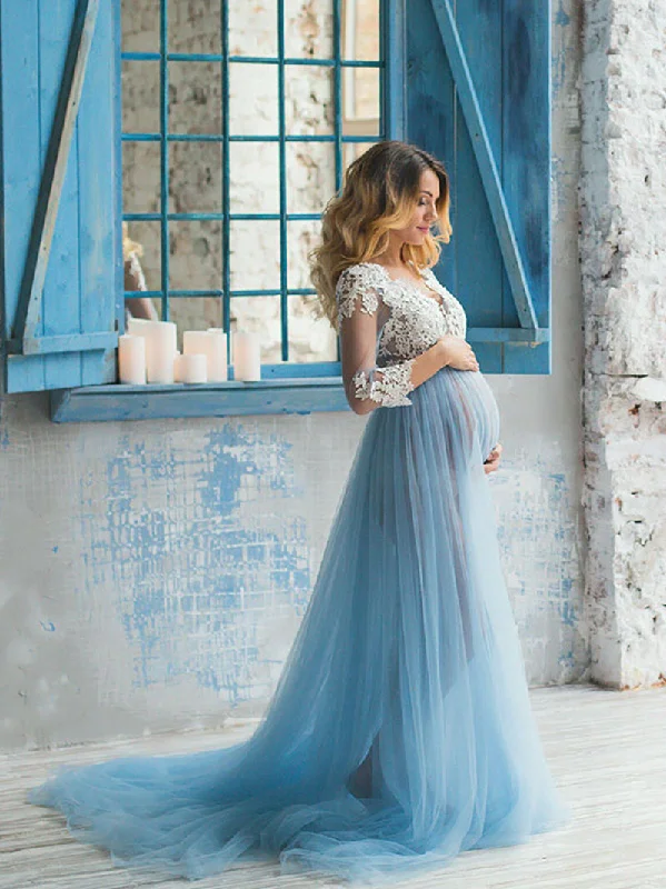 Custom Colors Lace V Neck Sexy Maxi Dress Maternity Dress For Photo Shoot