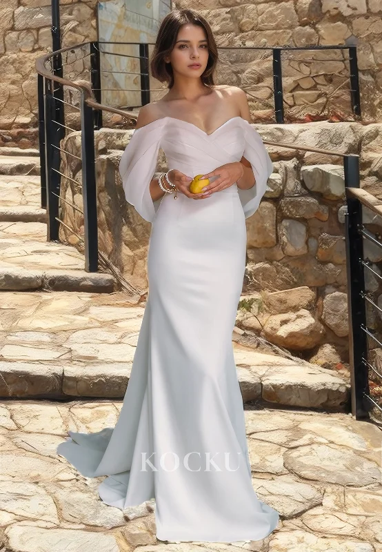 Elegant & Simple Off-Shoulder Mermaid Satin Wedding Dress