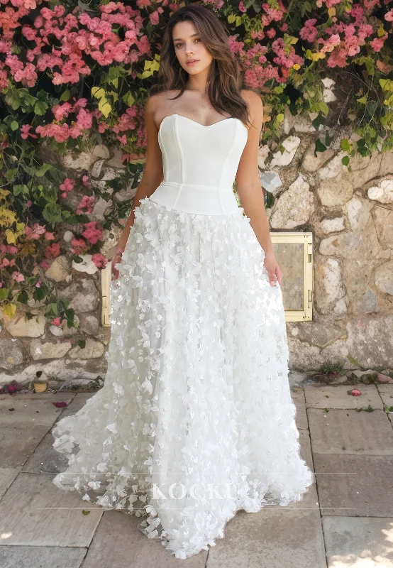 Chic&Modern Boho A Line Wedding Dress Sweetheart Bridal Dress with Train