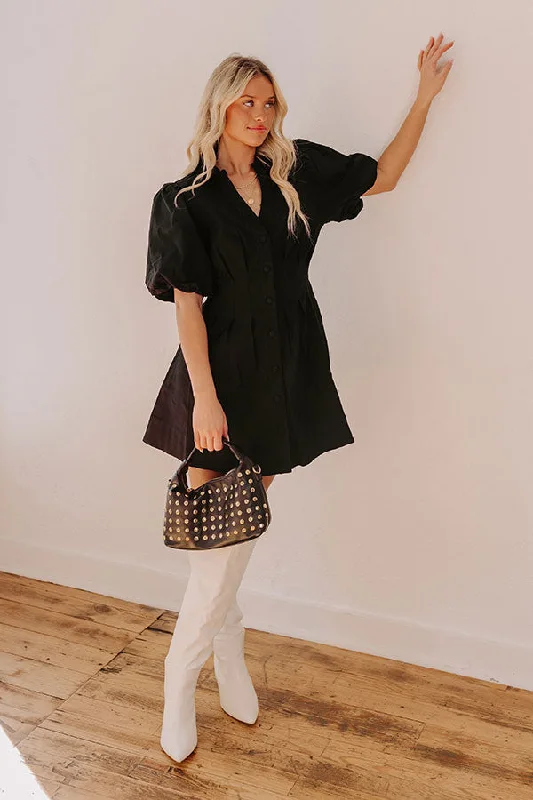 Exceptionally Chic Button Down Mini Dress in Black