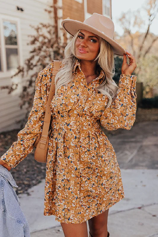 Fall Sunset Corduroy Mini Dress in Mustard