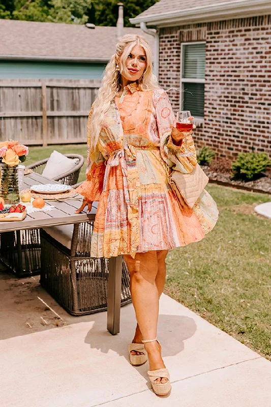 Fancy Flourish Color Block Mini Dress in Orange Curves