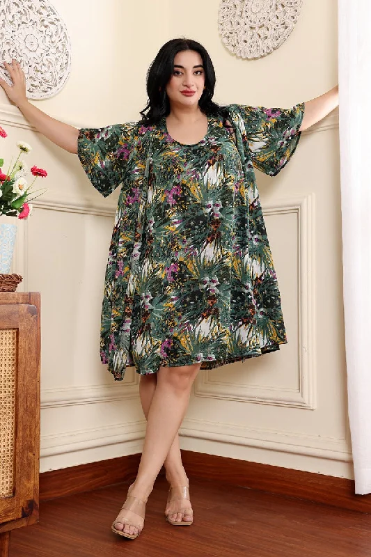 Green Floral Printed Dress with Shrug