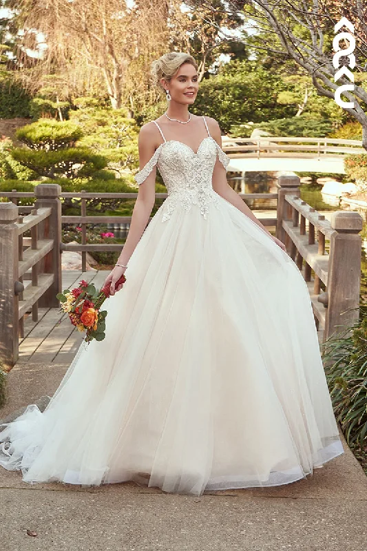 K1965 - Gorgeous & Charming Spaghetti Straps Cap Sleeves Long A-line Tulle Sweetheart Wedding Dress