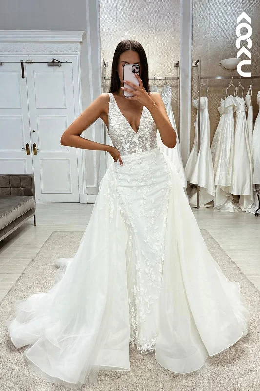 K1976 - Elegant & Luxurious V-Neck Sleeveless Mermaid Wedding Dress With Applique