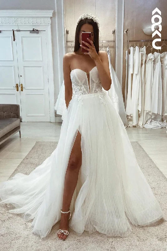 K1991 - Glamorous & Dramatic Off-Shoulder Sleeveless A-Line Tulle Wedding Dress