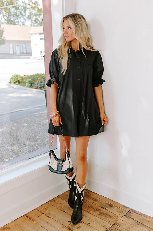 Mimosa Social Hour Button Down Mini Dress in Black