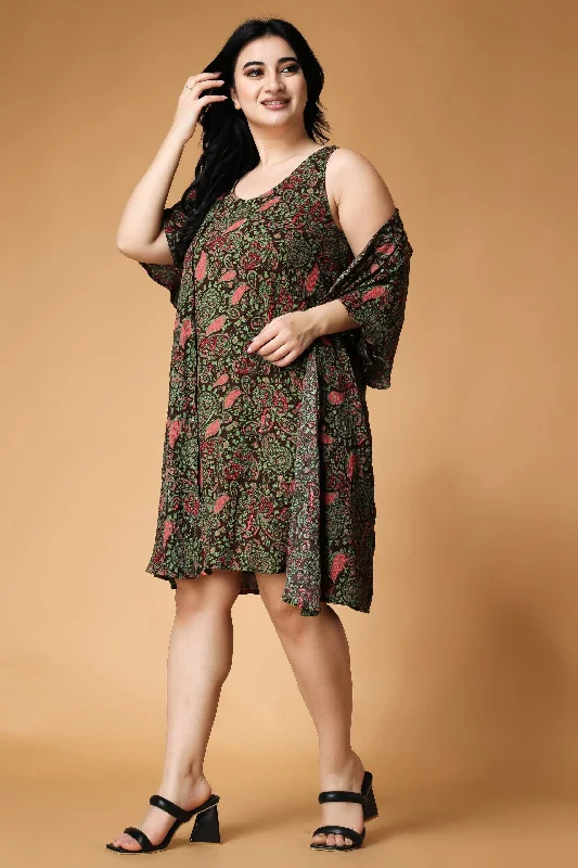 Motif Printed Dress with Shrug