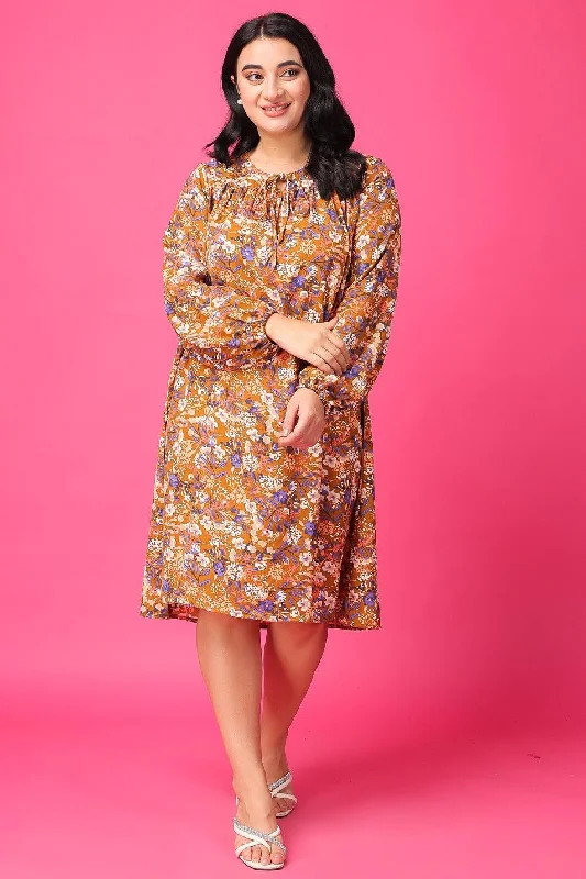 Ochre Floral Printed Dress