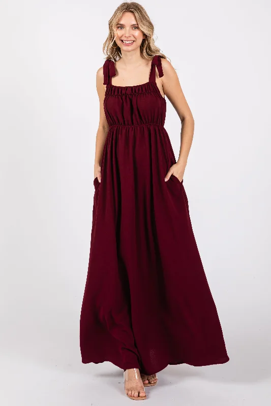 Plum Square Neck Shoulder Tie Maxi Dress