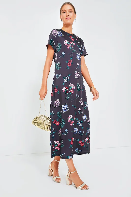 Black Floral Silky Riley Maxi Dress