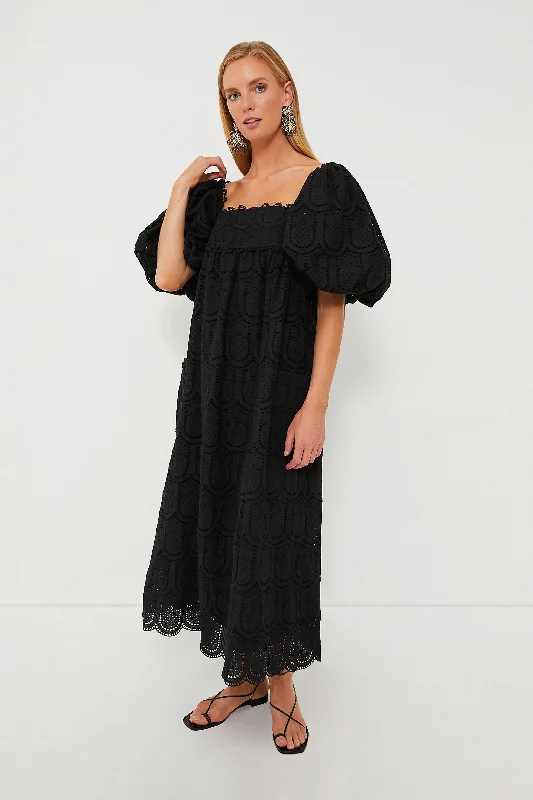 Black Pineapple Cotton Eyelet Maxi Dress