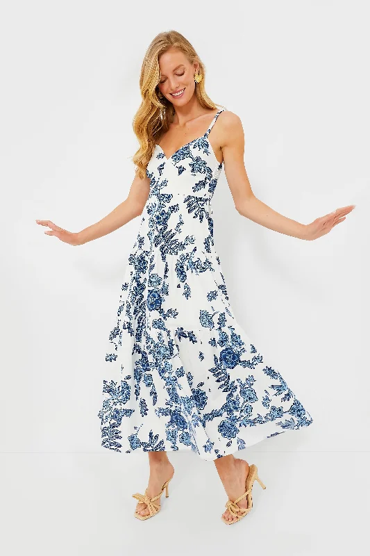 Blue Multi Plunge Maxi Dress