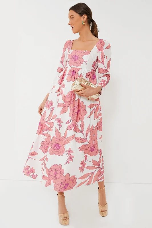 Coral Peony Print Carina Maxi Dress