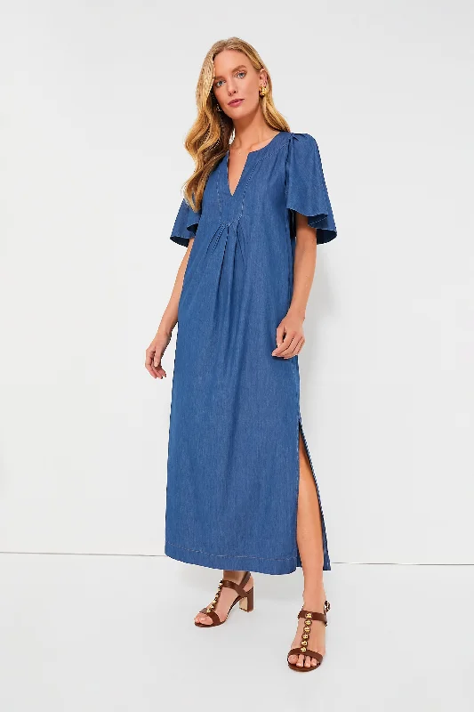 Denim Finley Flutter Sleeve Maxi Dress