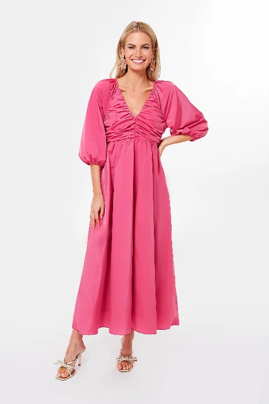 Fuchsia Ruched V-Neck Gia Maxi Dress