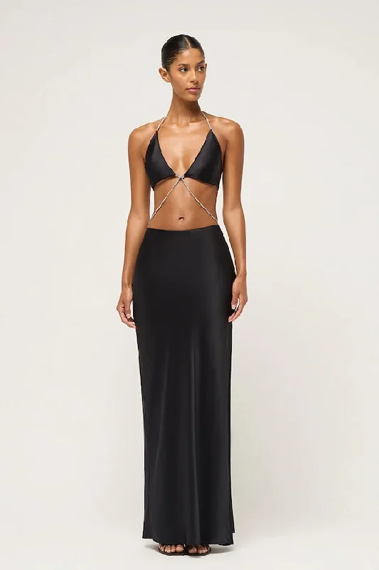 Nomi Crystal Halter Dress Black