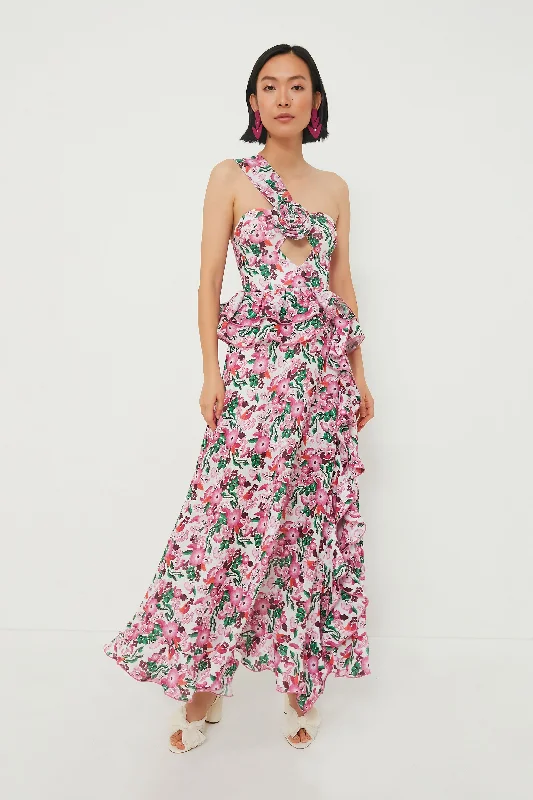 Pink Floral Linen Maxi Dress